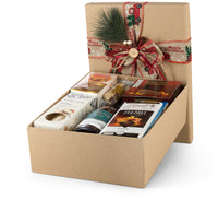 White Christmas-themed gift box by Interhampers, decorated with festive wrapping and ribbons for holiday celebrations.