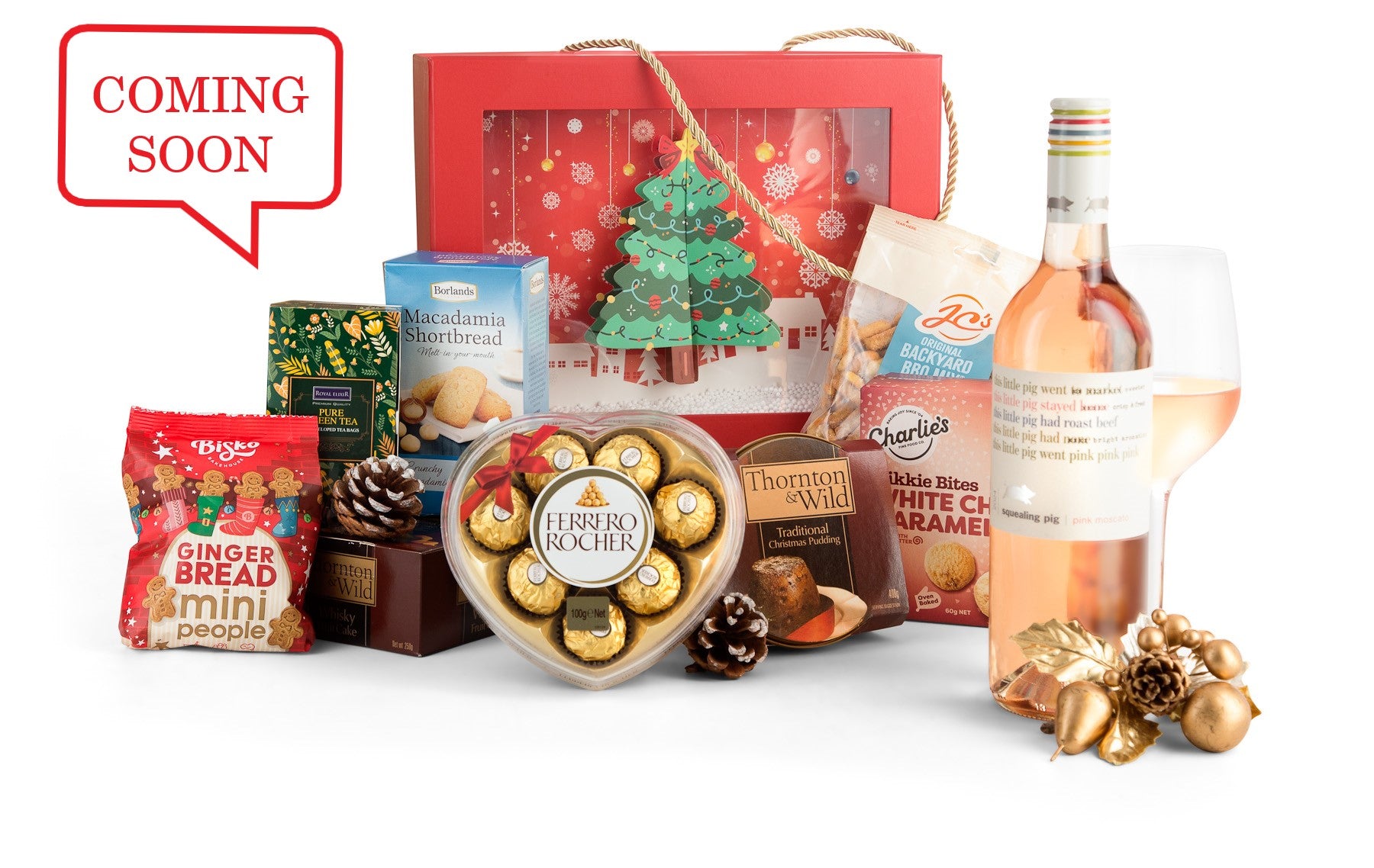 Open box of Sweet Christmas chocolates by Interhampers, featuring festive holiday-themed treats and colorful packaging.