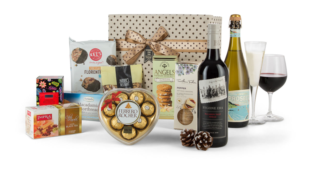 Open quality fare basket by Interhampers showing woven design and sturdy handles for serving or storage.