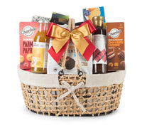 Interior view of the Grand Oz Australian Gourmet Gift Hamper by Interhampers, featuring a selection of gourmet treats and fine packaging.