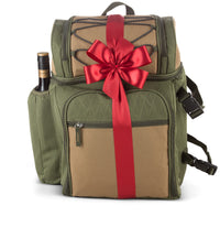 Closed Interhampers Picnic On The Go picnic basket with leather straps and woven design for outdoor dining.