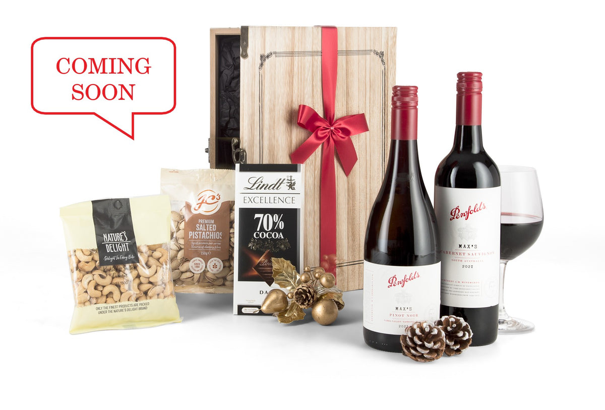 Open Penfolds Duo Pack with two wine bottles, featuring the iconic Penfolds label and elegant packaging.