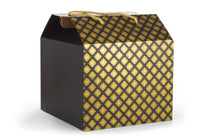Closed black and gold gift box from Interhampers, elegant packaging with a sleek design for special occasions.